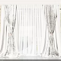 Elegant Double Layer Curtains With Patterned Panels Sheer Insert Decorative Valance And Tiebacks 3d model