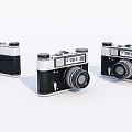 Three Vintage Retro Cameras Classic Black Silver Design Digital Gear 3d model