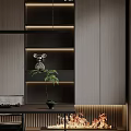 Modern Fireplace Design With Wooden Shelves Warm Lighting And Decorative Plant