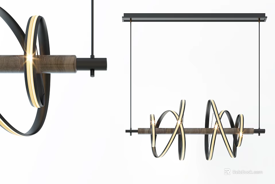 Stylish Modern Chandelier Design With Spiral Metal Frame And Wooden Elements 3d model 