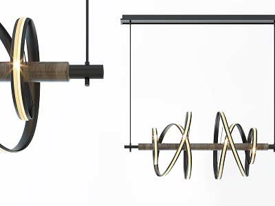 Stylish Modern Chandelier Design With Spiral Metal Frame And Wooden Elements 3d model