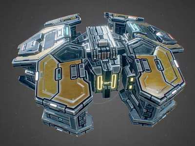 Sci Fi Mechanical Device With Metallic Structure Complex Modules And Glowing Yellow Blue Lights 3d model