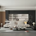 Modern Living Room Interior With Large Sofa Coffee Table And Bookshelf Area