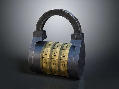Durable Metal Door Handle With Combination Lock And Gold Number Letter Dials 3d model