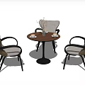Modern Round Wooden Dining Table With Upholstered Chairs And Metal Frame