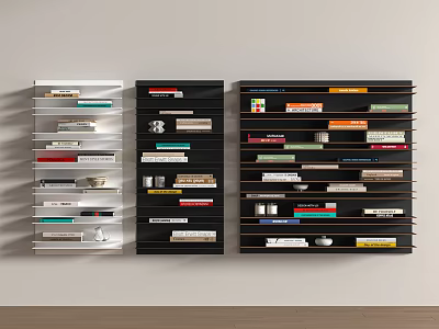 Modern Bookshelves Interior With Books And Decorative Items 3d model