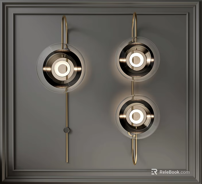 Modern Wall Lamps with Sleek Circular Ring Design Brass Frame on Gray Wall 3d model