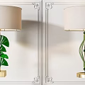 Modern Table Lamps With Green Decorative Elements And White Lampshade Designs 3d model