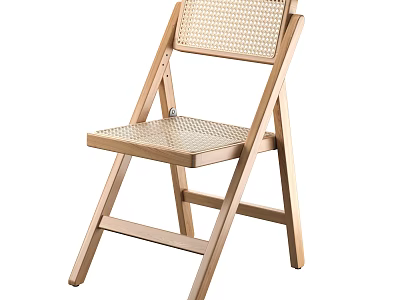 Modern Natural Solid Wood Folding Dining Chair With Breathable Rattan Woven Seat And Backrest 3d model