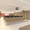 Spacious Conference Room With Wooden Walls White Ceiling Projection Screen And Neatly Arranged Black Chairs