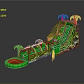 Inflatable Dinosaur Themed Slide with Green Red and Palm Tree Decorations for Kids Play Equipment