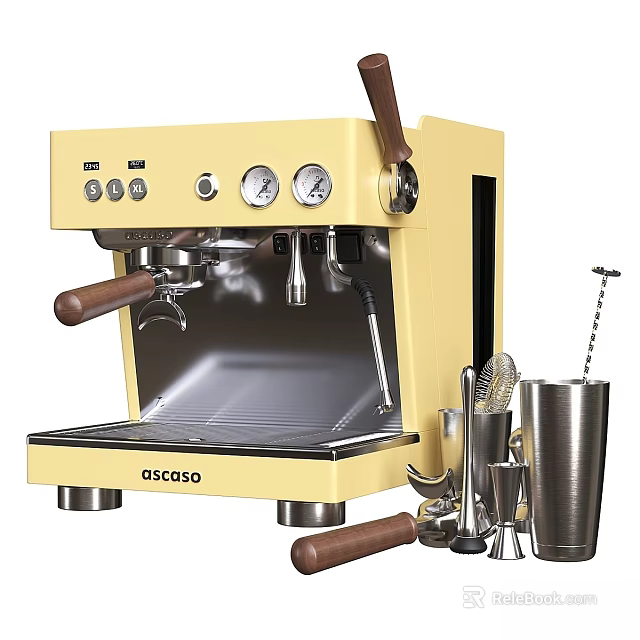 Modern Yellow CASCO Espresso Machine With Stainless Steel Bar Kitchen Tools 3d model 