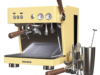 Modern Yellow CASCO Espresso Machine With Stainless Steel Bar Kitchen Tools 3d model