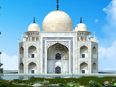 European Style Architecture Featuring White Marble Domes Intricate Arches And Symmetrical Garden Design 3d model