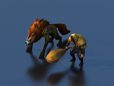 Game Movie Character in Yellow Clothing with Hyena like Creature and Big Bag 3d model