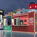 Vibrant Night Commercial Street With Colorful Storefronts Neon Lights Billboards And Reflective Ground