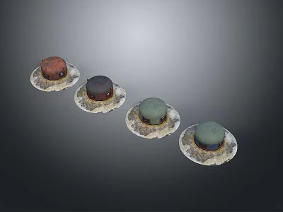 Scenic Landscape Featuring Four Colored Dome Formations Arranged Against Gray Backdrop 3d model