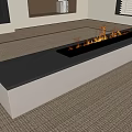 Modern Linear Fireplace Design With Burning Flames And Metal Frame On Carpet 3d model