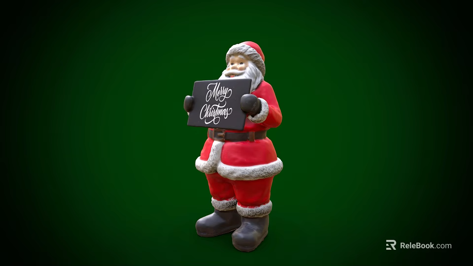 Santa Claus Decorative Figurine Set Holding Merry Christmas Sign Red White Outfit 3d model 