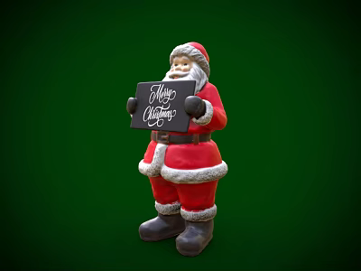 Santa Claus Decorative Figurine Set Holding Merry Christmas Sign Red White Outfit 3d model