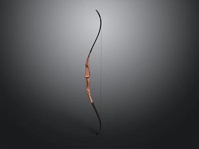 Classic Traditional Wooden Longbow Weapon With Curved Shape And Smooth Brown Surface 3d model