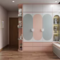 Playful Pink Kids Room Interior With Bunk Bed Desk And Arched Storage Design