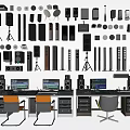 Various Types of Headphones and Speakers With Modern Designs For Home Audio Setup