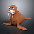 Cartoon Brown Walrus With Blue Eyes Red Nose And White Tusks 3D Model
