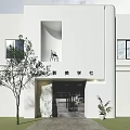 Modern Aesthetic Storefront Facade With White Wall Glass Door Marble Decoration And Tree