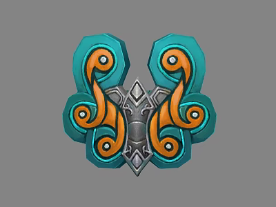 Decorative Weapon Design With Symmetrical Blue Orange Spiral Patterns And Silver Metal Center 3d model
