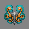 Decorative Weapon Design With Symmetrical Blue Orange Spiral Patterns And Silver Metal Center