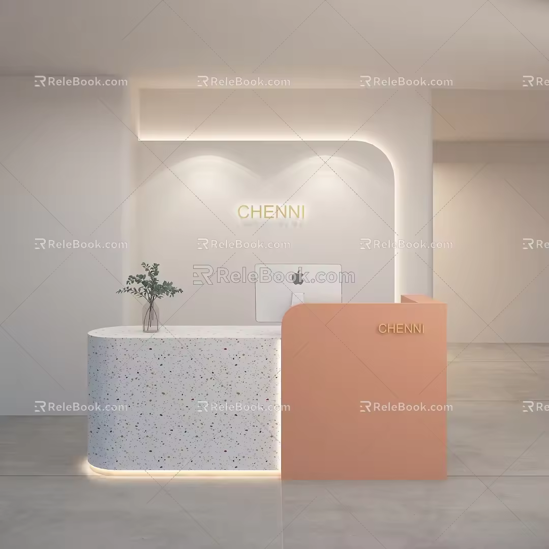 Clothes Store Cashier Front Desk Service Desk Office Front Desk Vase bouquet Apple Computer Monitor 3d model