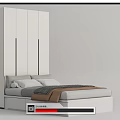 Modern Minimalist Bedroom Furniture With White Wardrobe Comfortable Bed And Pillows