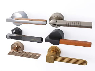 Modern And Minimalist Door Handles With Metal Wooden Leather Finishes For Home Interior Decor 3d model