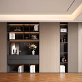 Modern Wooden Decorative Cabinet With Shelves And Display Items In Living Room