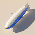 Goodyear Airship With Blue And White Yellow Stripe Propellers Flying In Clear Blue Sky