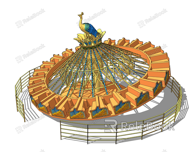 Modern amusement equipment theme park playground machinery equipment rotating flying chair peacock screen model