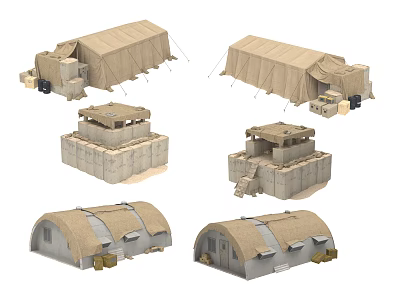 Industrial Equipment With Temporary Structures Canvas Tents Domed Shelters And Reinforced Walls For Field Use 3d model