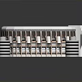 Modern White Stadium Design With Striped Columns Seating Stands LED Screen And Football Field