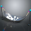 Stylish Silver Hammock With Skull And Bones Design Black Poles Blue Balls And Pink Ropes
