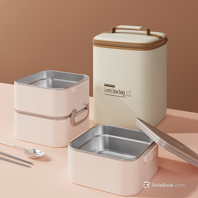 Practical Lunch Boxes With Stainless Steel Interior And Matching Spoon Chopsticks 3d model 