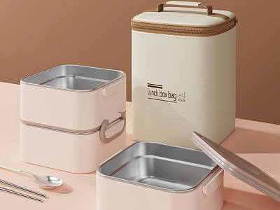 Practical Lunch Boxes With Stainless Steel Interior And Matching Spoon Chopsticks 3d model