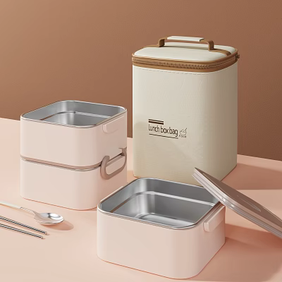 Practical Lunch Boxes With Stainless Steel Interior And Matching Spoon Chopsticks 3d model
