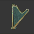 Elegant Golden Harp Musical Instrument With Intricate Decorative Craftsmanship And Artistic Design