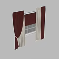 Red Plaid Curtains With White Panels And Matching Roller Blind On Window 3d model