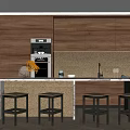 Modern Kitchen Interior With Wooden Cabinets Island Bar Stools And Tile Backsplash