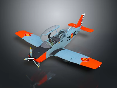 Blue and Orange Passenger Plane with Propeller Cockpit Number 1985 and Circular Wing Badges 3d model