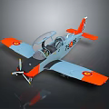 Blue and Orange Passenger Plane with Propeller Cockpit Number 1985 and Circular Wing Badges