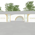 Modern Scenic Wall With Arched Structure Golden Frames Surrounded By Trees Water Reflection