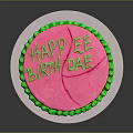 Pink Birthday Cake With Green Frosting Border And Happy Birthday Text